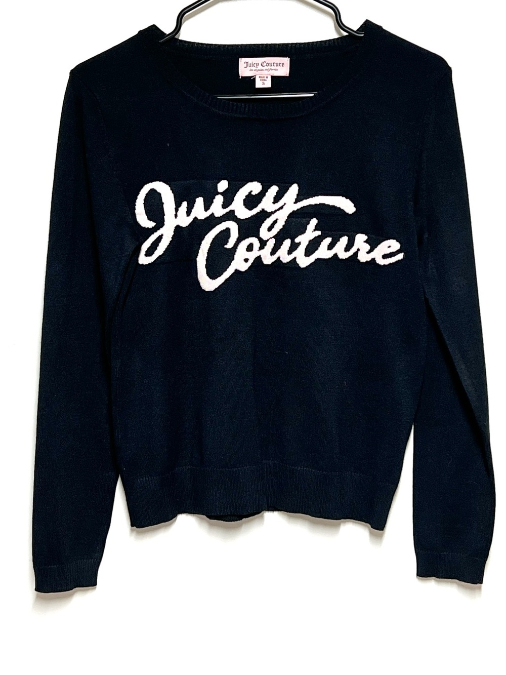New Juicy Couture Black/ Pink Crewneck logo sweater Sz S